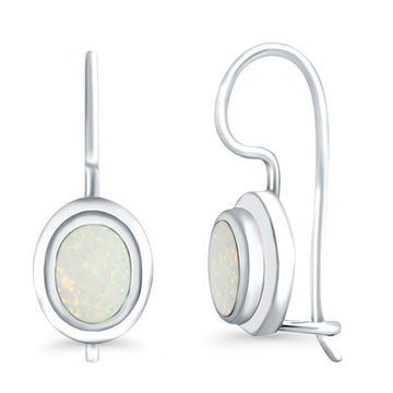 Dangling Leverback Earrings Lab Created White Opal 925 Sterling Silver (11mm)